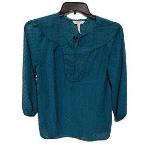 Matilda Jane Teal Blue Charisma Tunic Size Small‎ Sheer Blouse Eyelet Swiss Dot